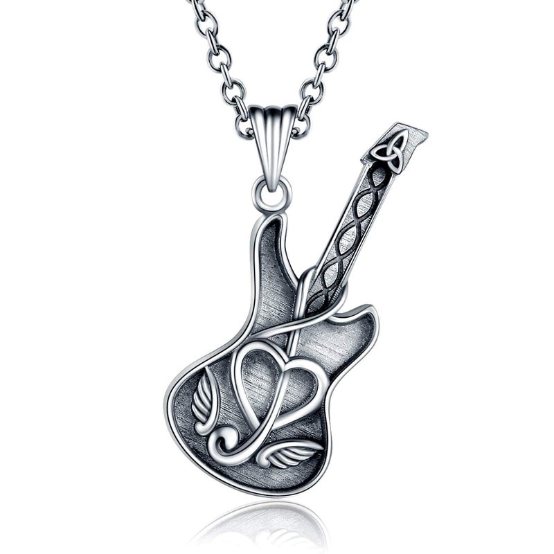 MANBU 925 Sterling Silver Guitar Cremation Jewelry for Ash - Guitar Locket Urn Necklace Musical Memorial Pendant Bereavement Keepsake Gift for Loss of Guitarist or Music Lover (guitar Urn holds ashes) - Image 1